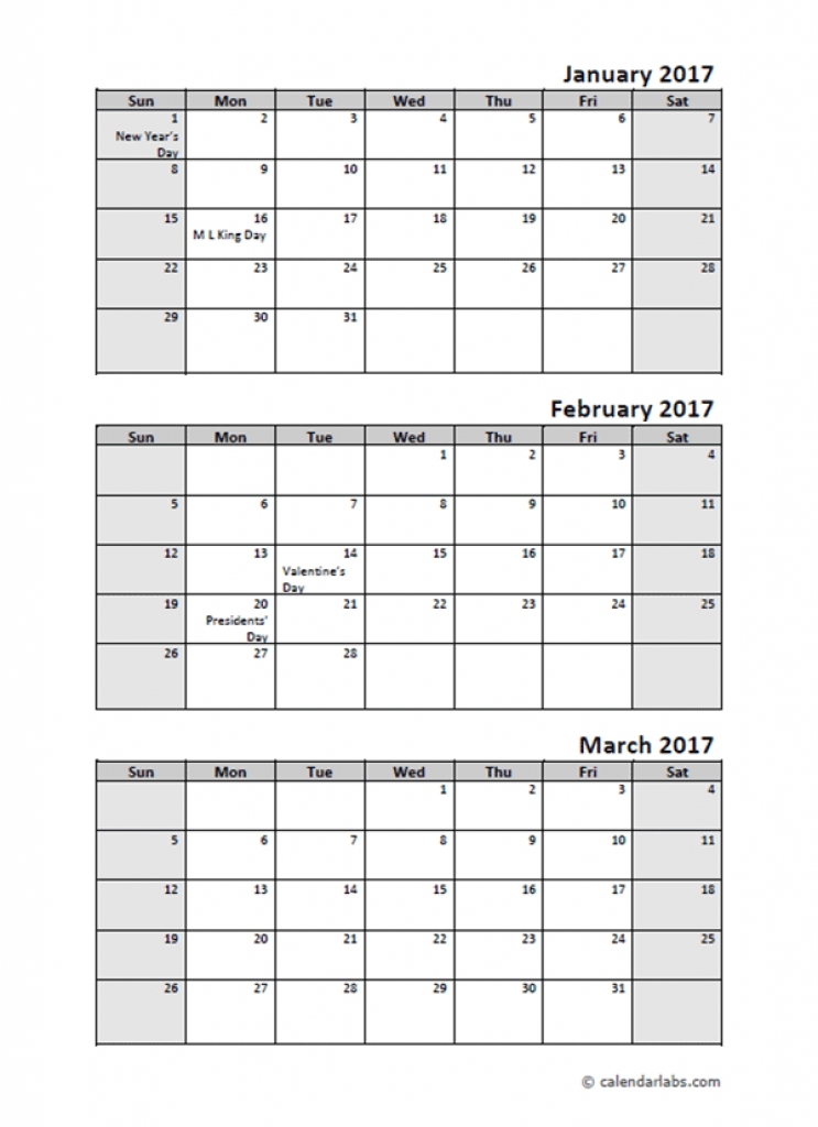 2017 Quarterly Calendar With Holidays Free Printable Templates Sample