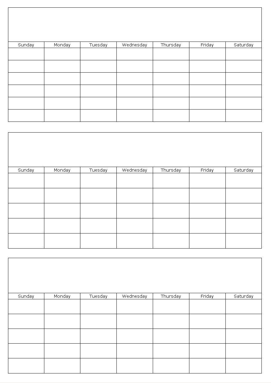 Printable 3 month calendar blank template download