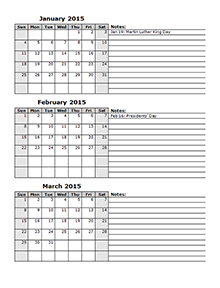 Printable 3 month calendar free