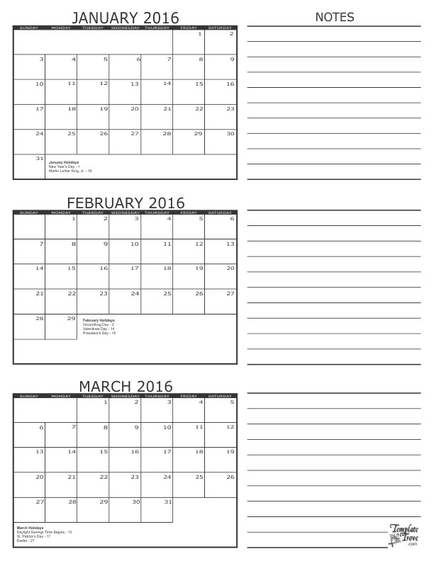 Printable 3 month calendar