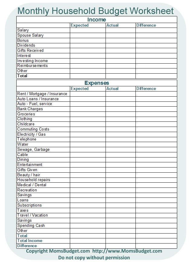 Printable monthly budget template free