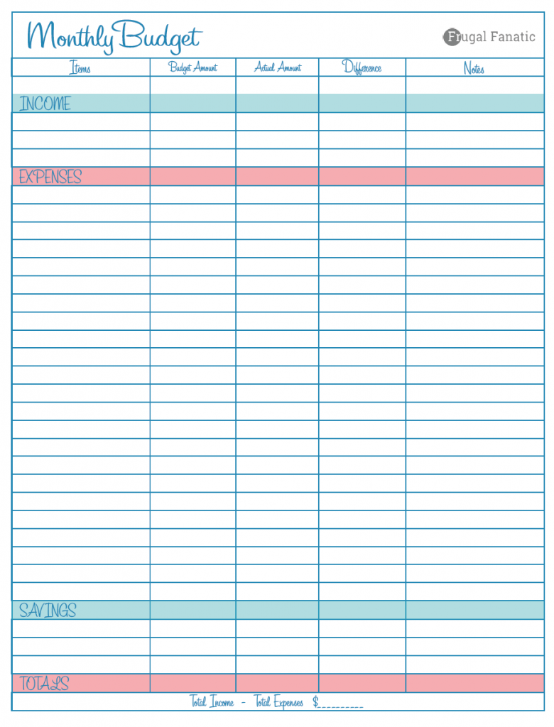 Printable monthly budget template worksheet