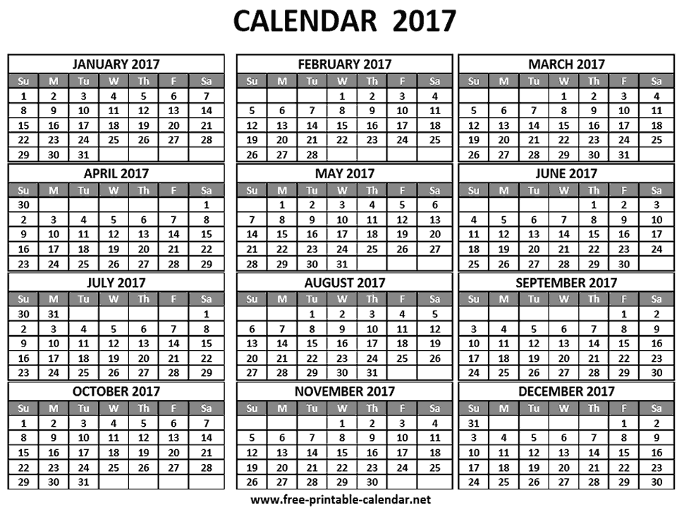 Printable pocket calendar 2017