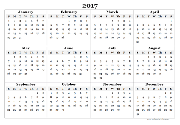 Printable yearly calendar