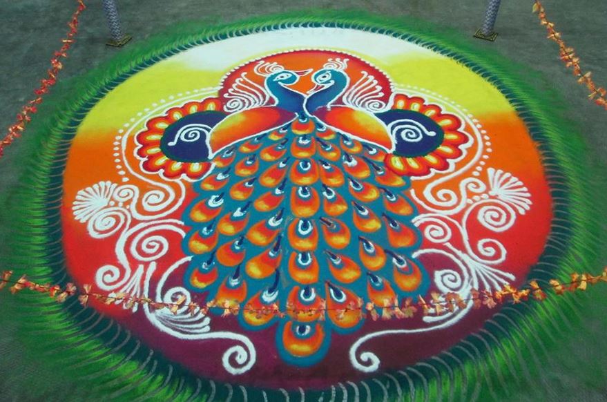 Rangoli designs for competition with themes of peacock