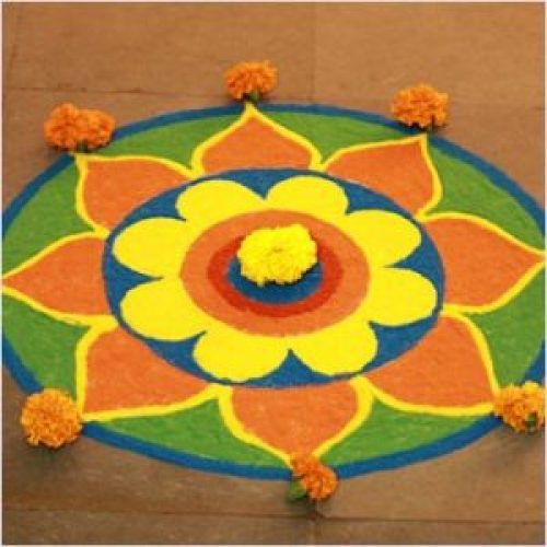 Simple Rangoli design images made with flowers