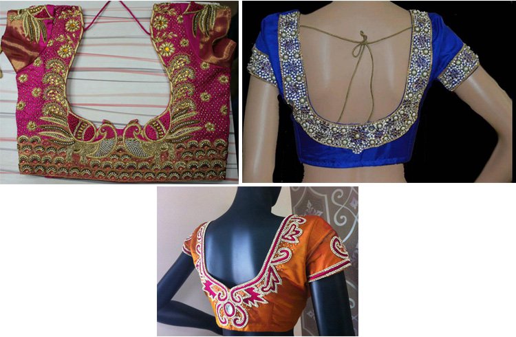 Trendy Blouse back neck designs with patch work