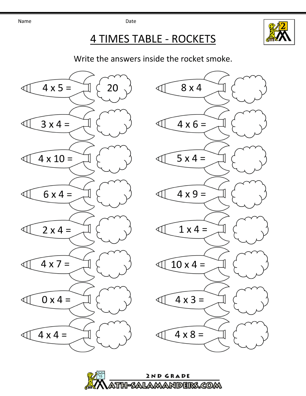 Worksheet Printable Multiplication Tables for 2nd grade students