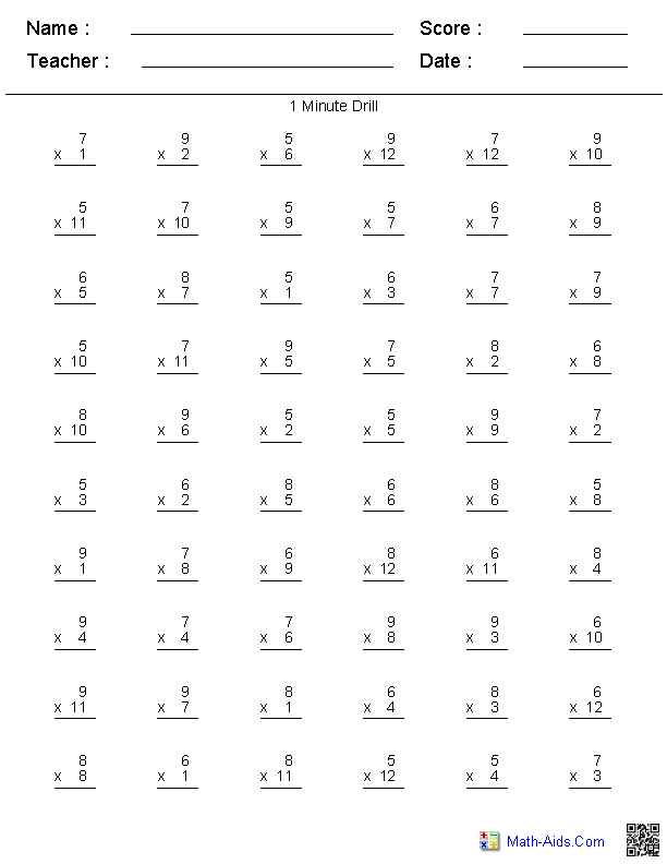 Worksheet Printable Multiplication Tables for students maths exam