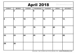 April 2018 calendar