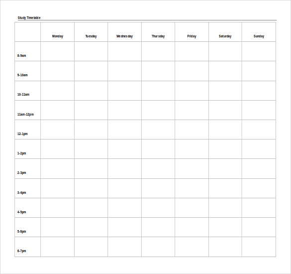 free printable timetable chart
