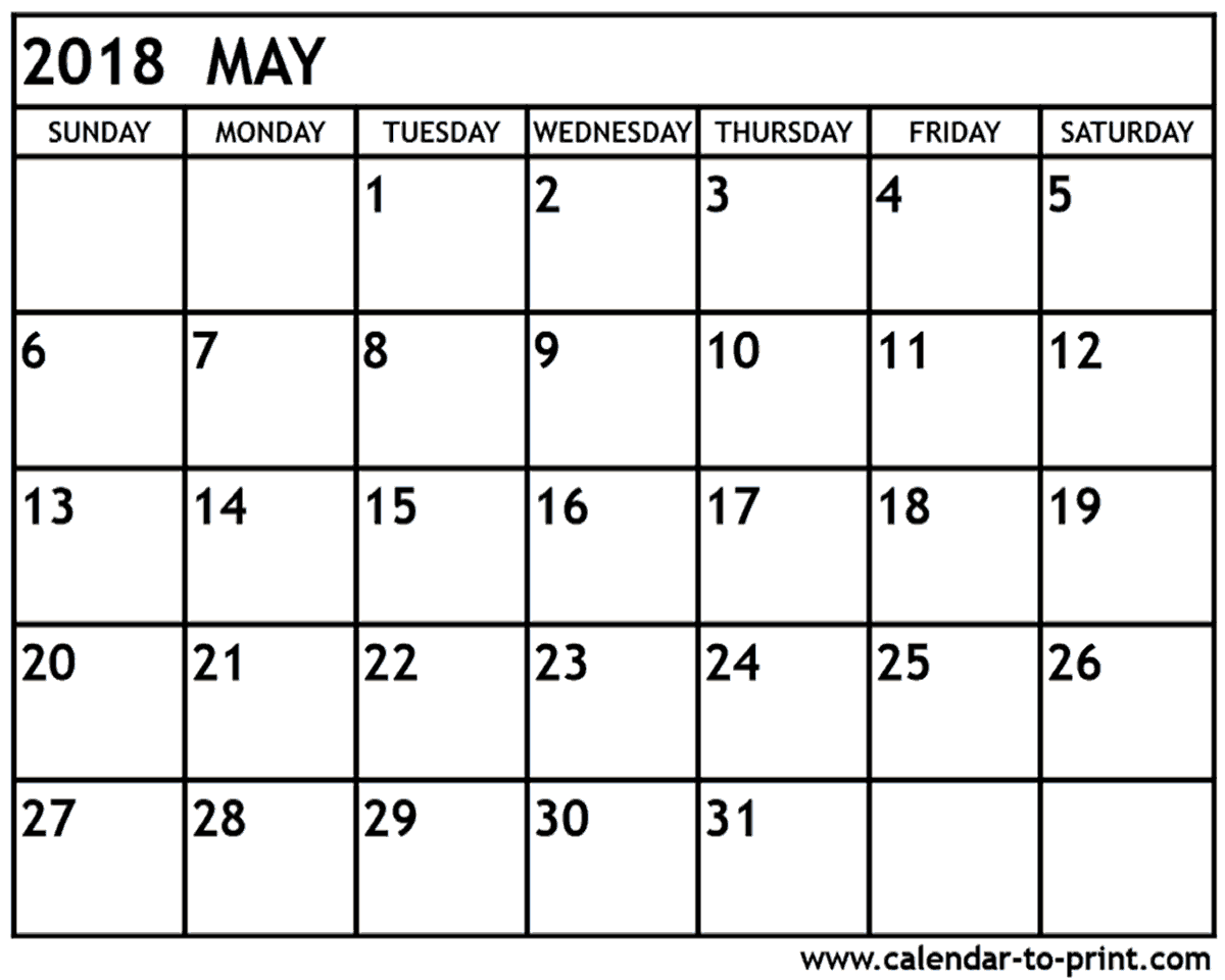 May 2018 calendar printable