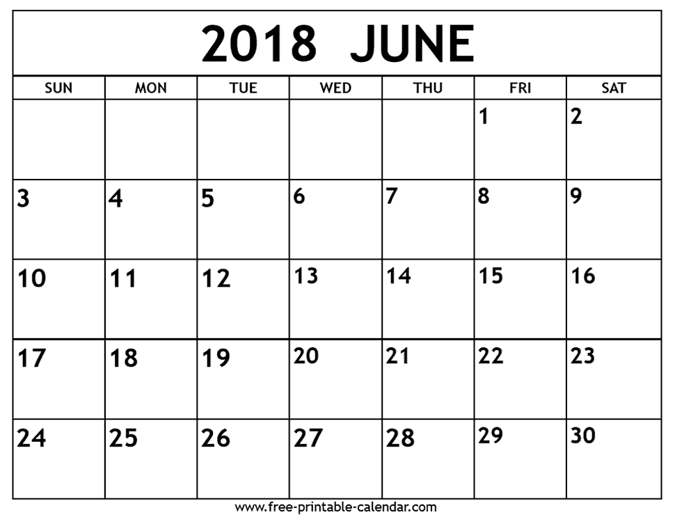 Download June 2018 printable calendar free