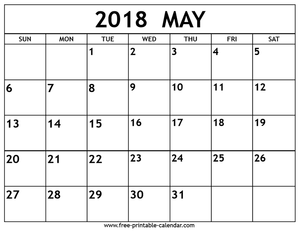 Download may 2018 calendar printable