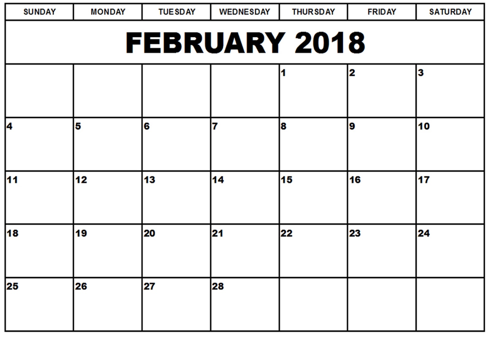 Download printable calendar 2018 february month