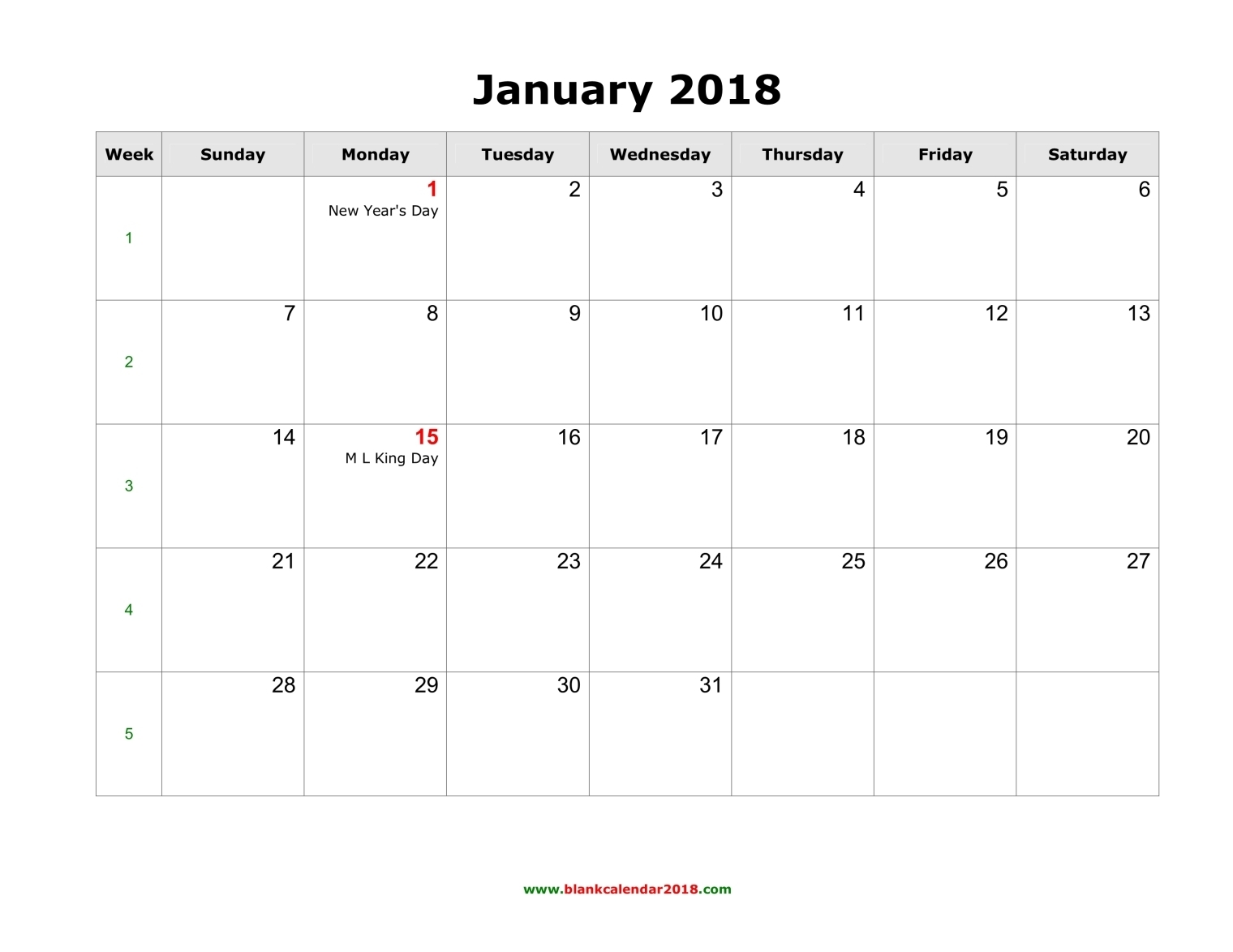 Download printable calendar 2018 with holidays