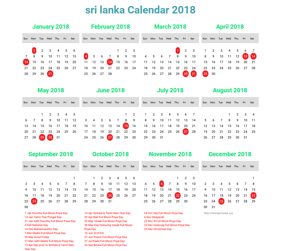Download sri lanka calendar 2018 yearly holidays