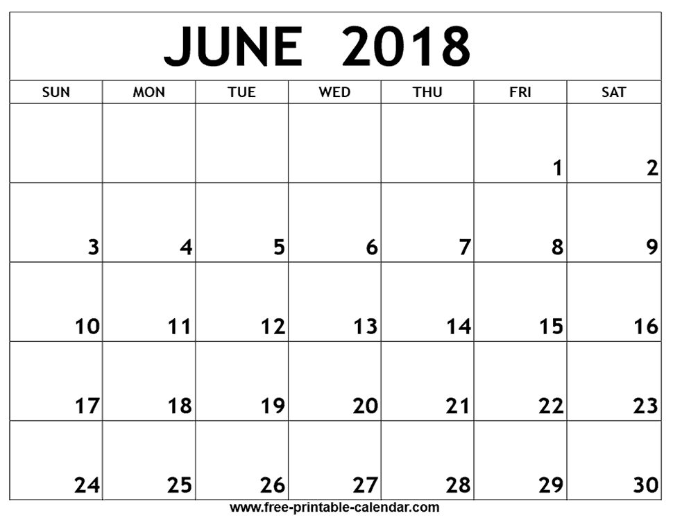 Free June 2018 printable calendar download
