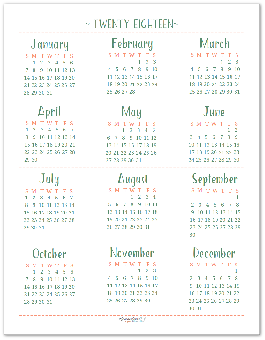 Printable us calendar 2018