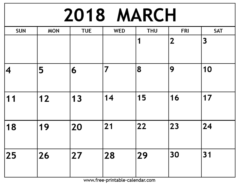 2018 calendar march month