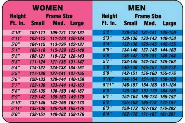 BMI chart for women and men