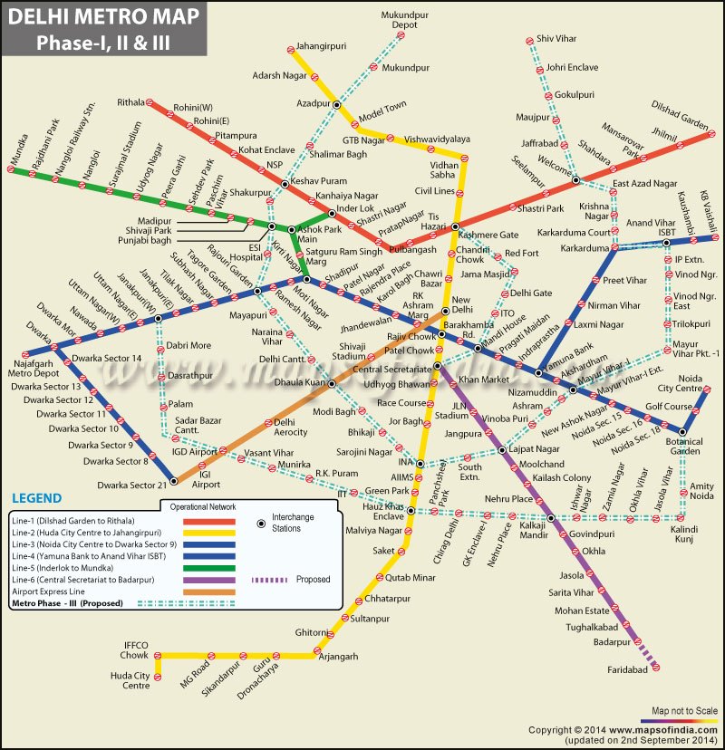 Delhi metro map phase 1 2 3