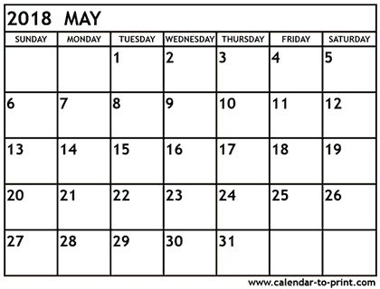 Download may 2018 calendar printable