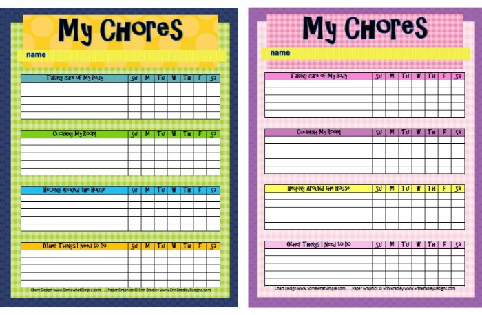 Free chore charts for kids