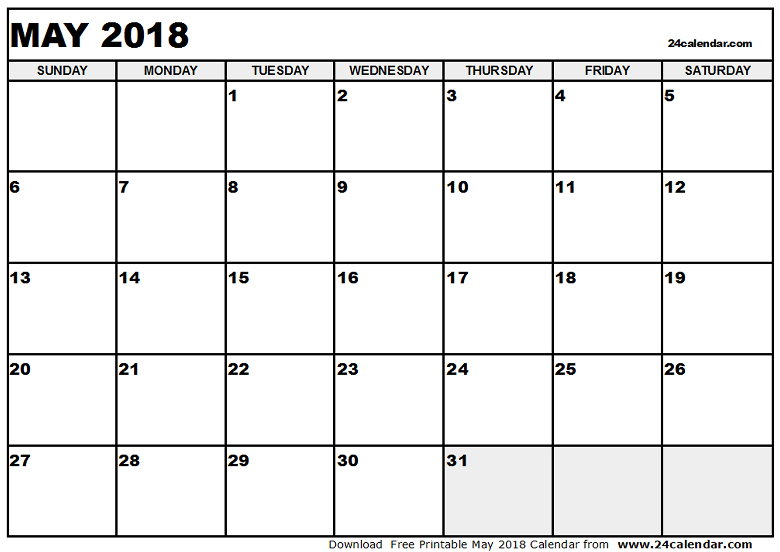 Free may 2018 calendar printable