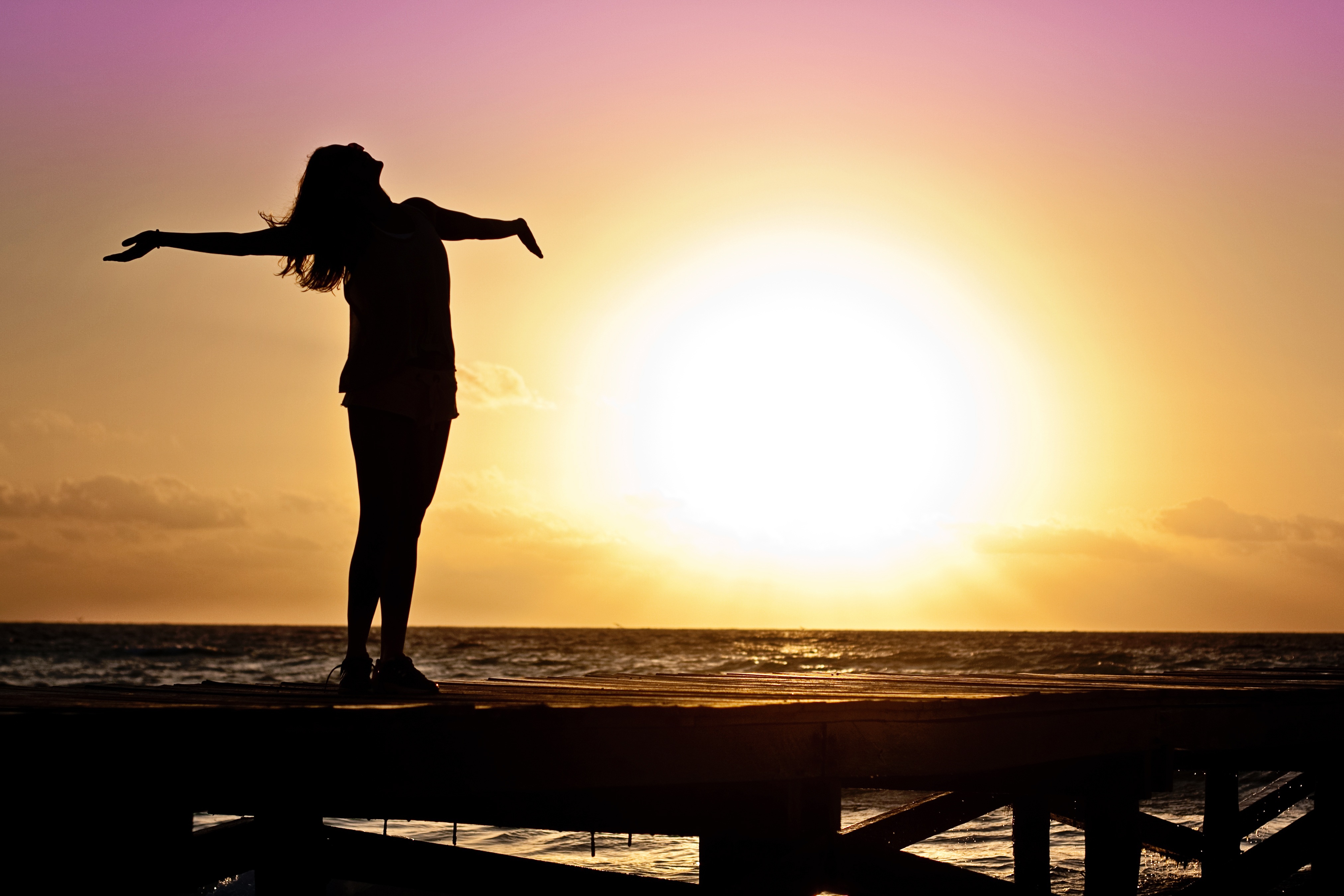 Free stock images of silhouette girl during sunset dawn