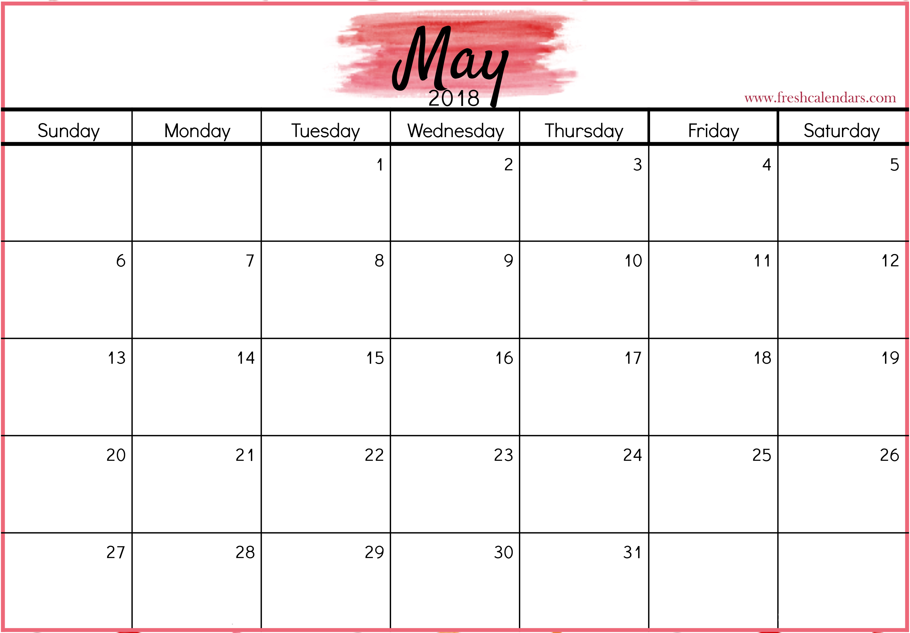 May 2018 calendar download