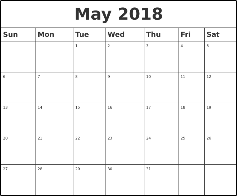 May 2018 calendar