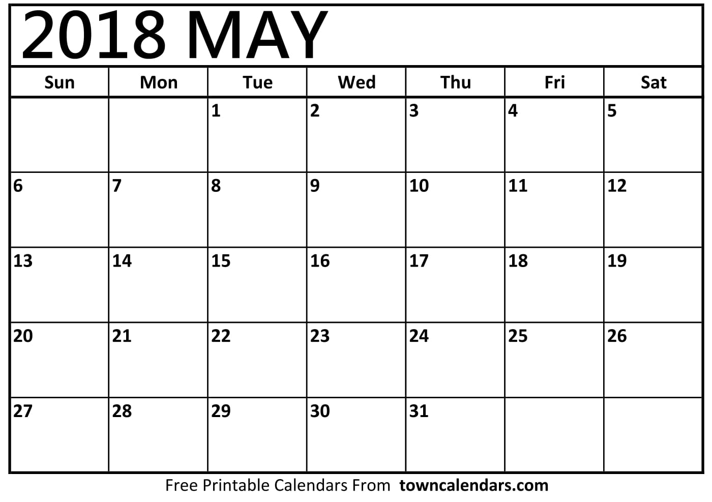 Printable May 2018 calendar download