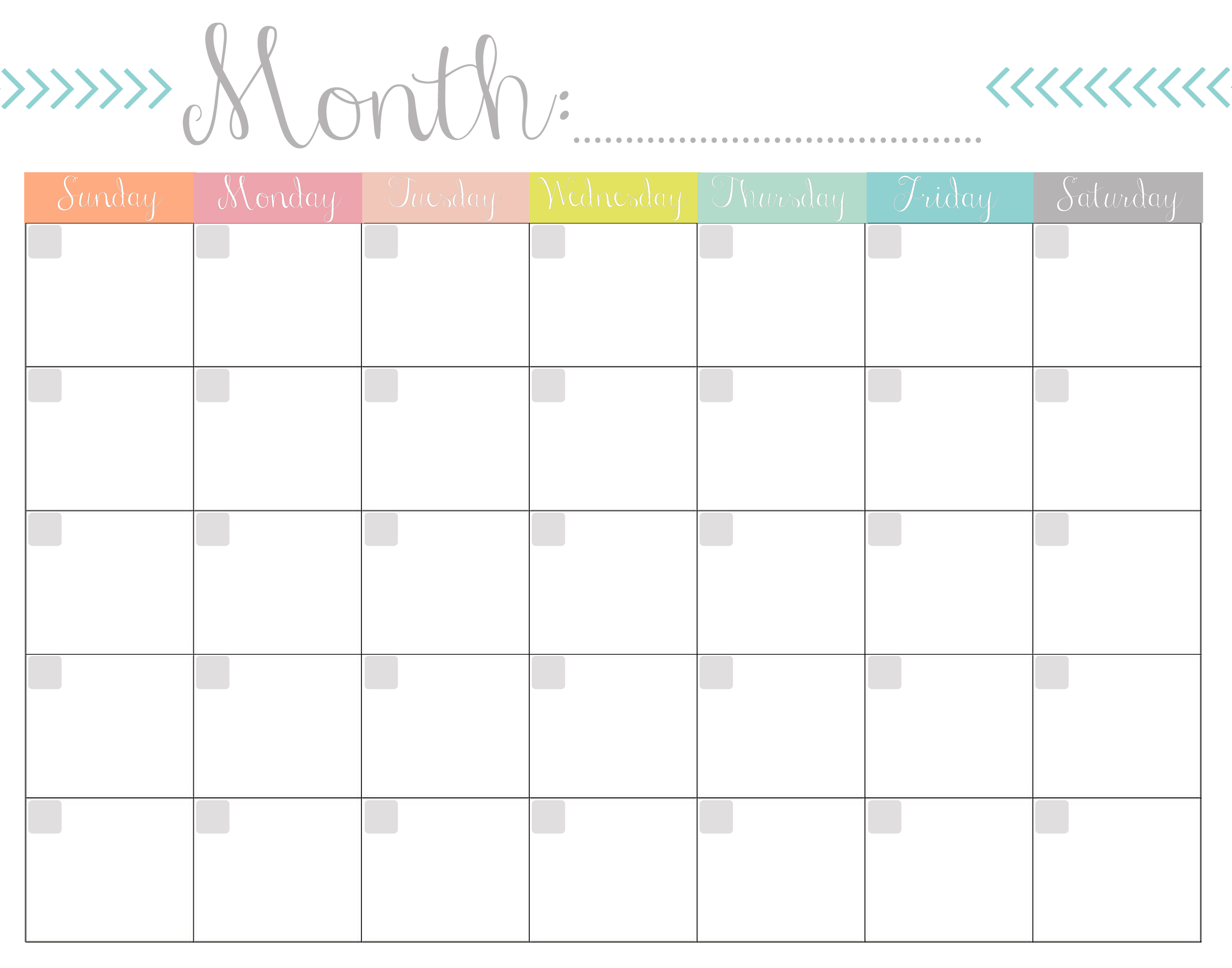Printable monthly calendar download