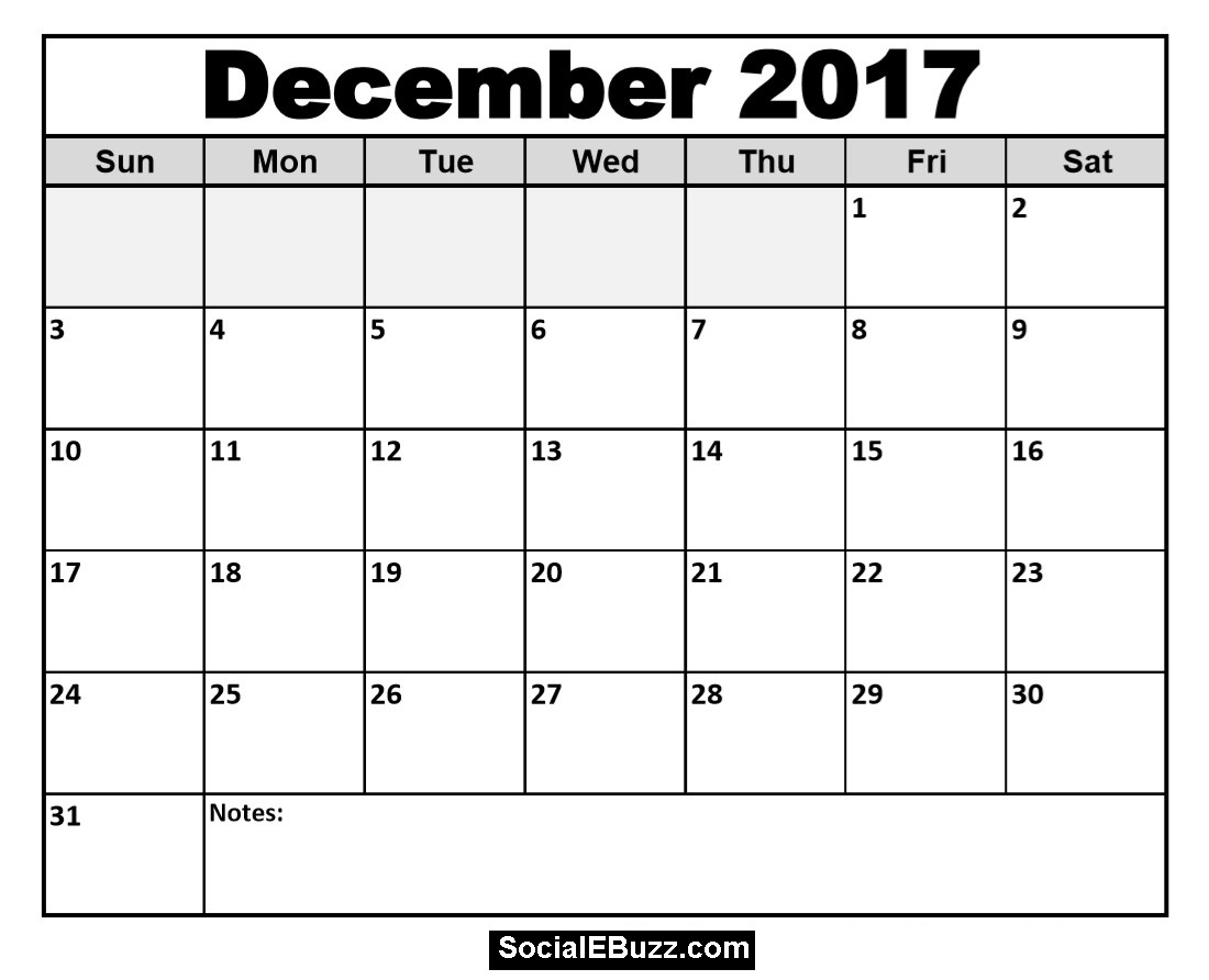 December 2017 Printable Calendar