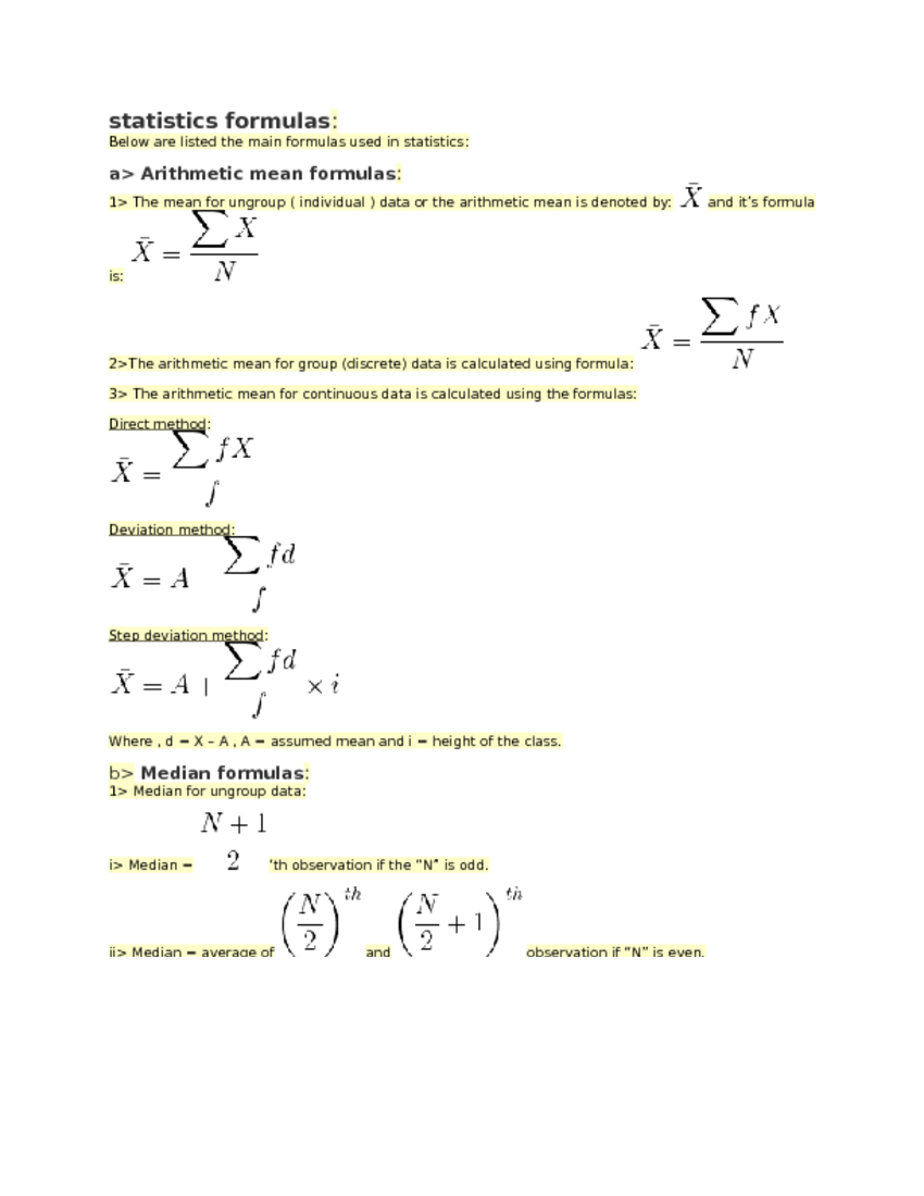 Arithmetic mean formula