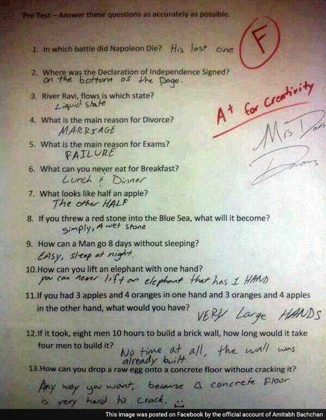 Exam paper funny answers