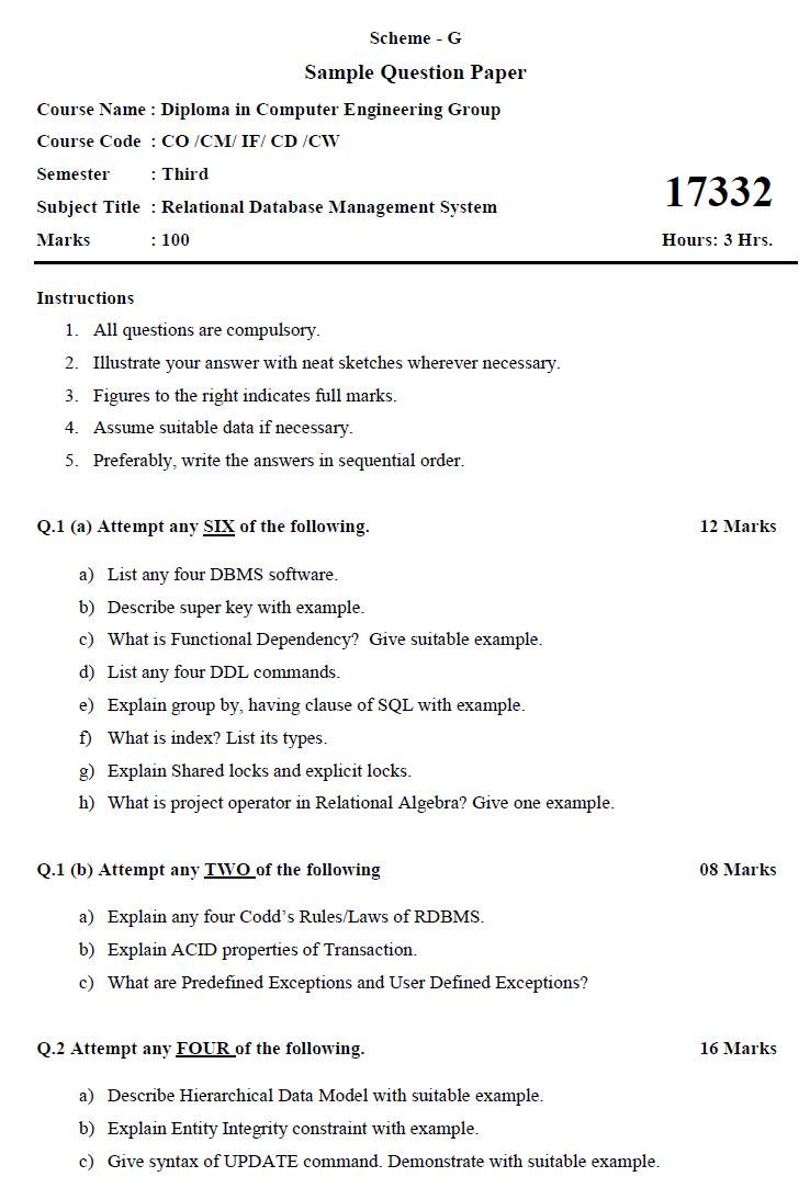 Msbte model answer paper download