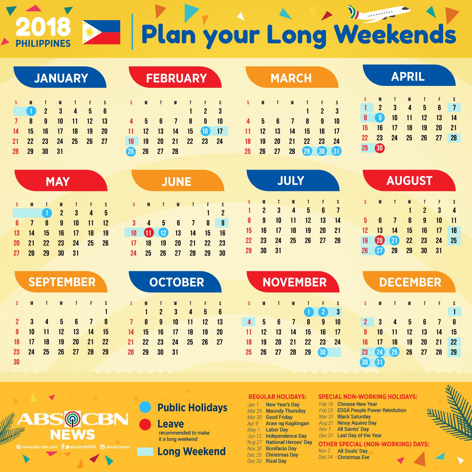 Philippines 2018 holiday calendar