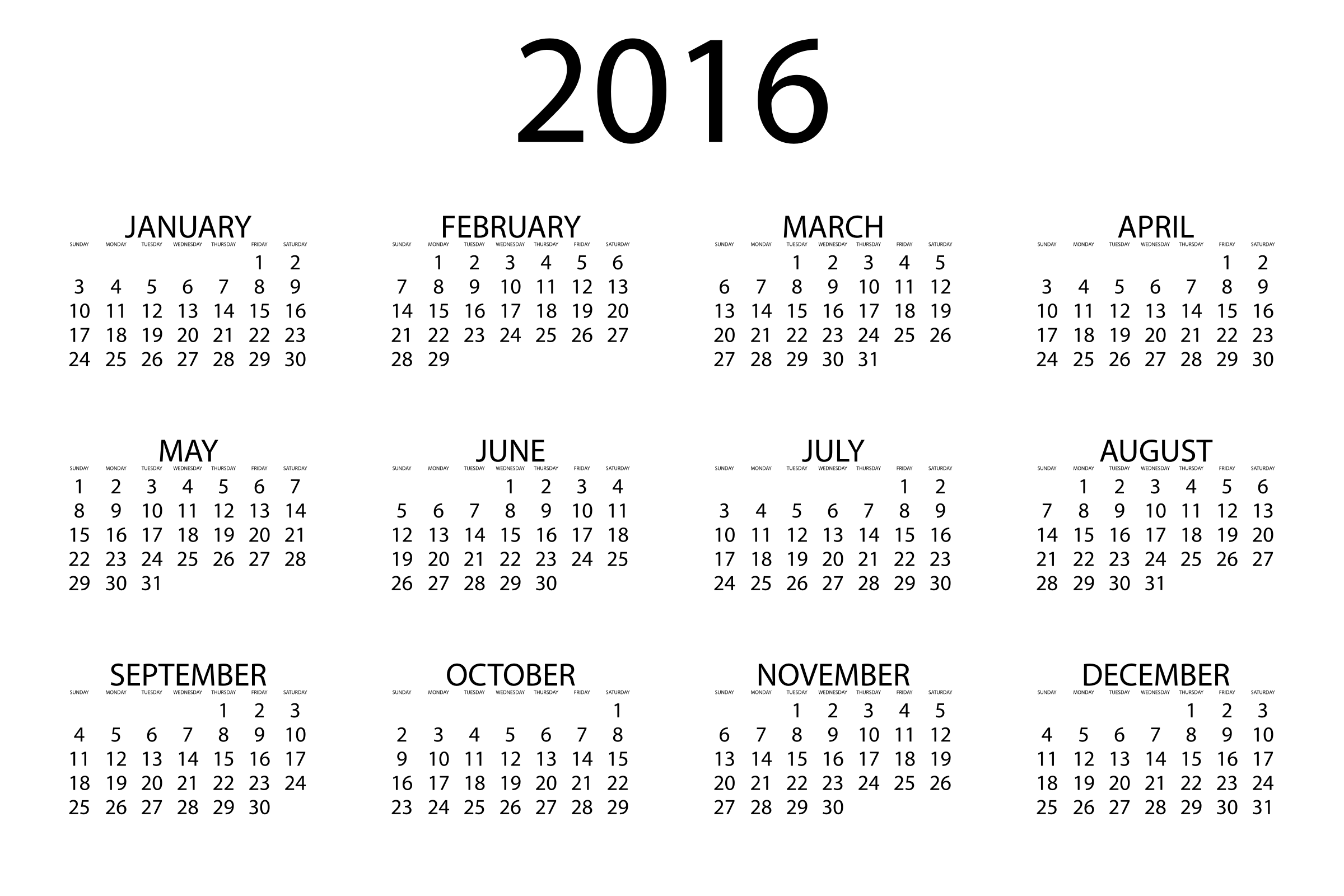 2016 calendar printable