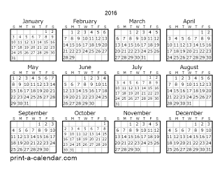 2016 calendar printable