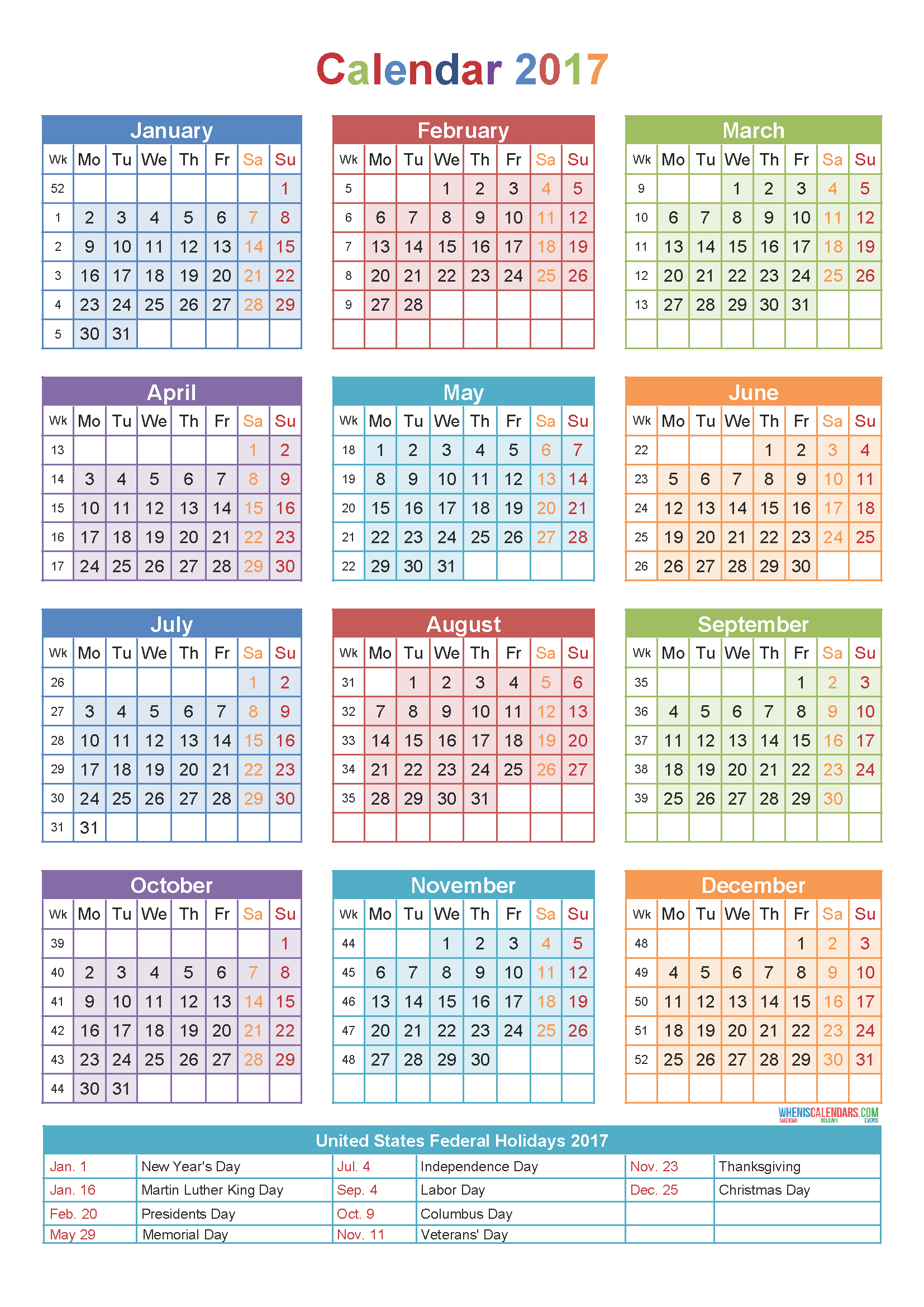 2017 calendar with week numbers printable 2020 Printable calendar