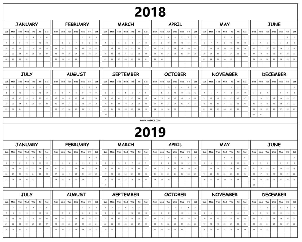 2018 and 2019 calendar printable