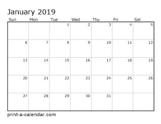 2019 calendar printable 