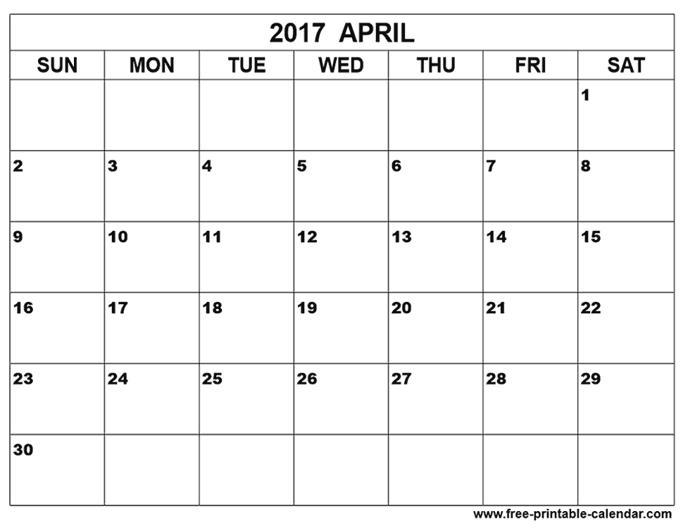 April 2017 calendar printable