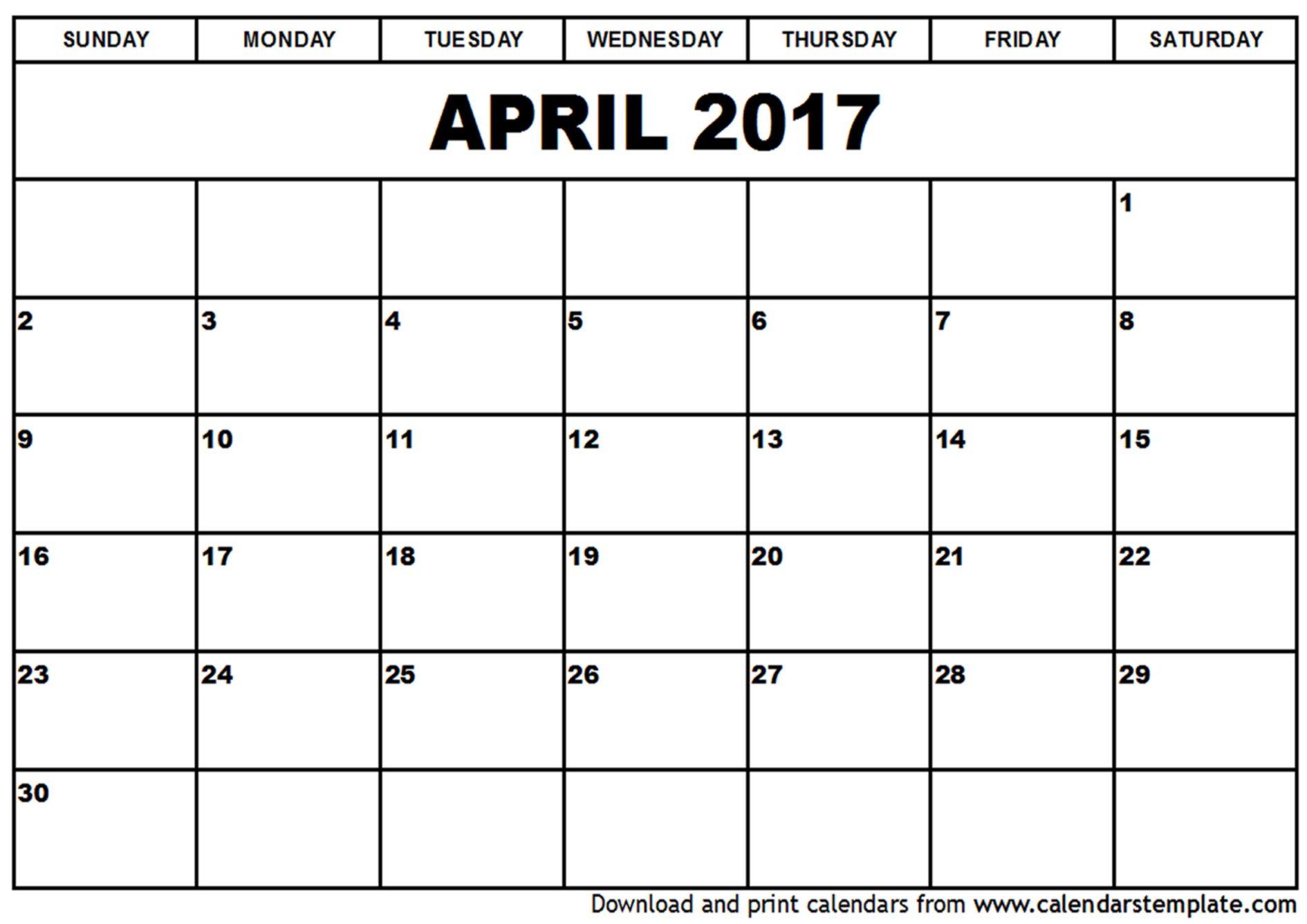 Free April 2017 calendar printable