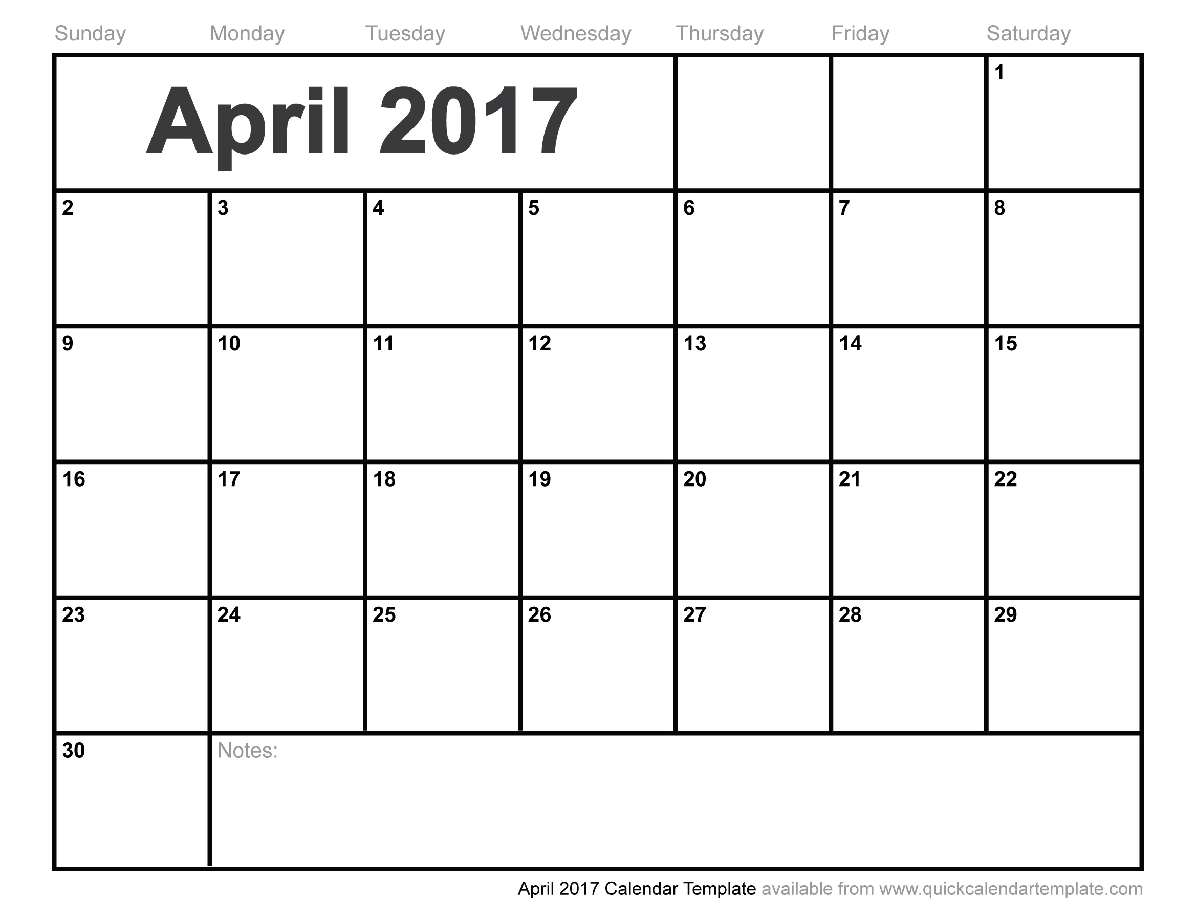 Big April 2017 calendar printable