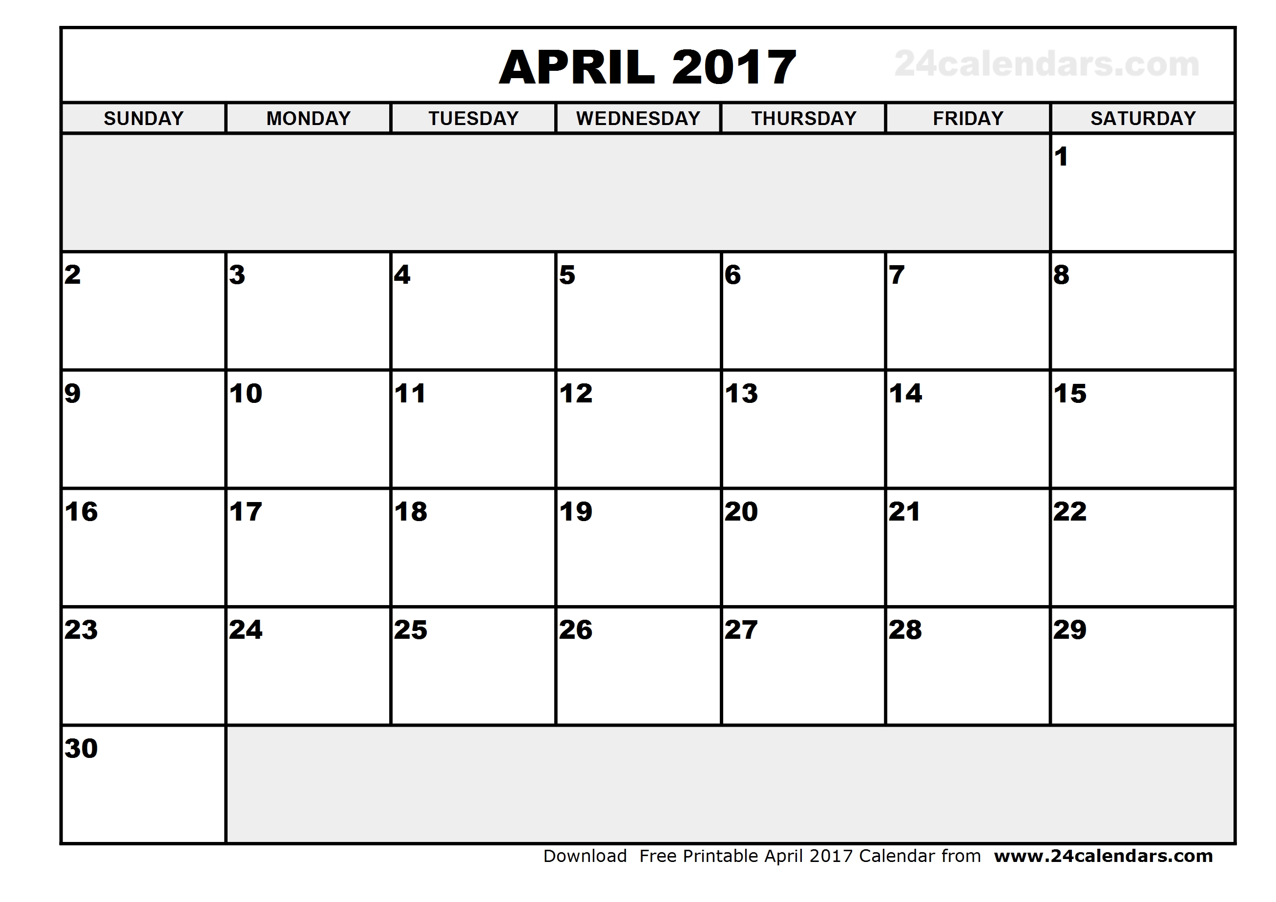 April 2017 calendar printable