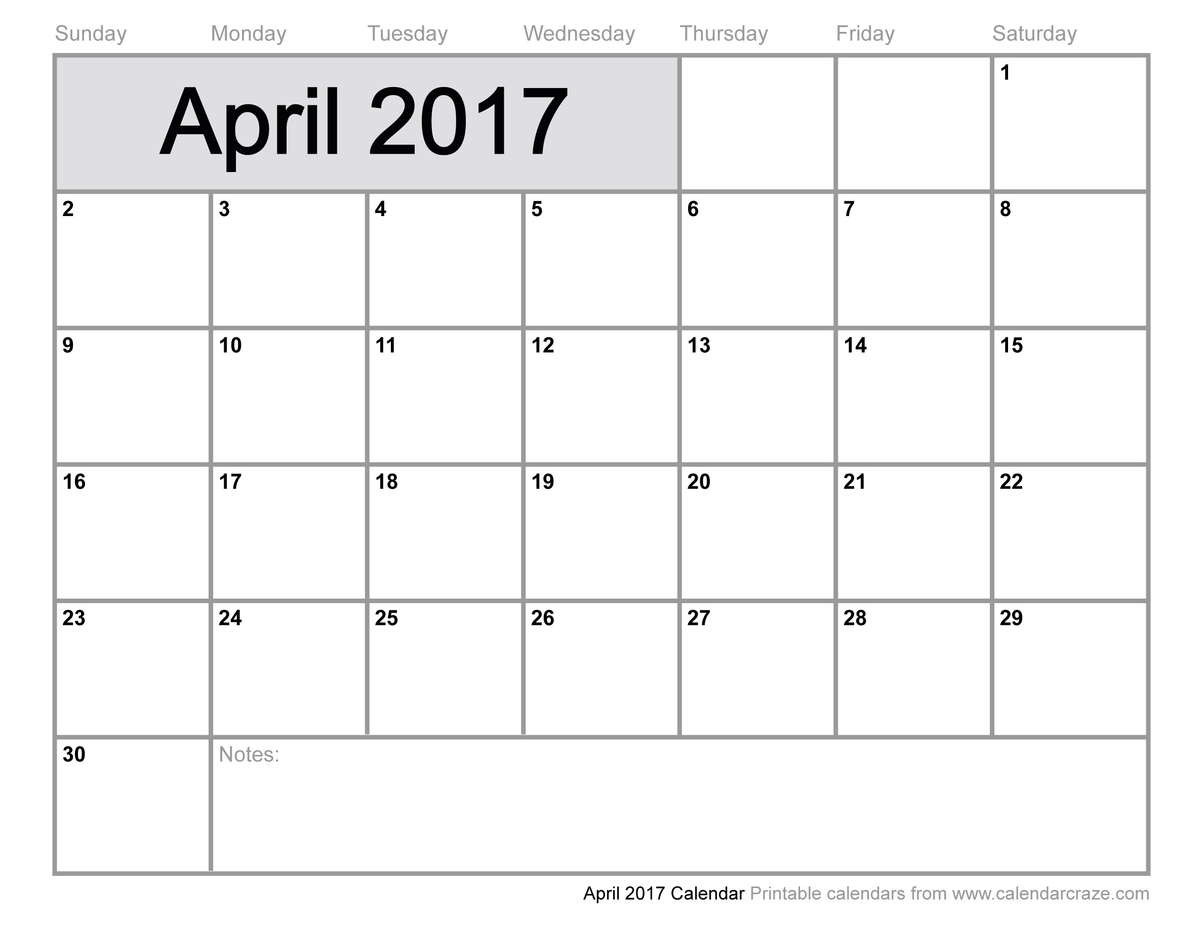 official April 2017 calendar printable