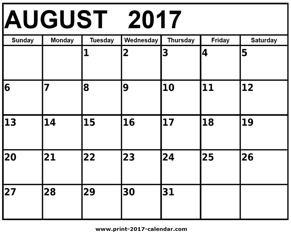 August 2017 calendar printable
